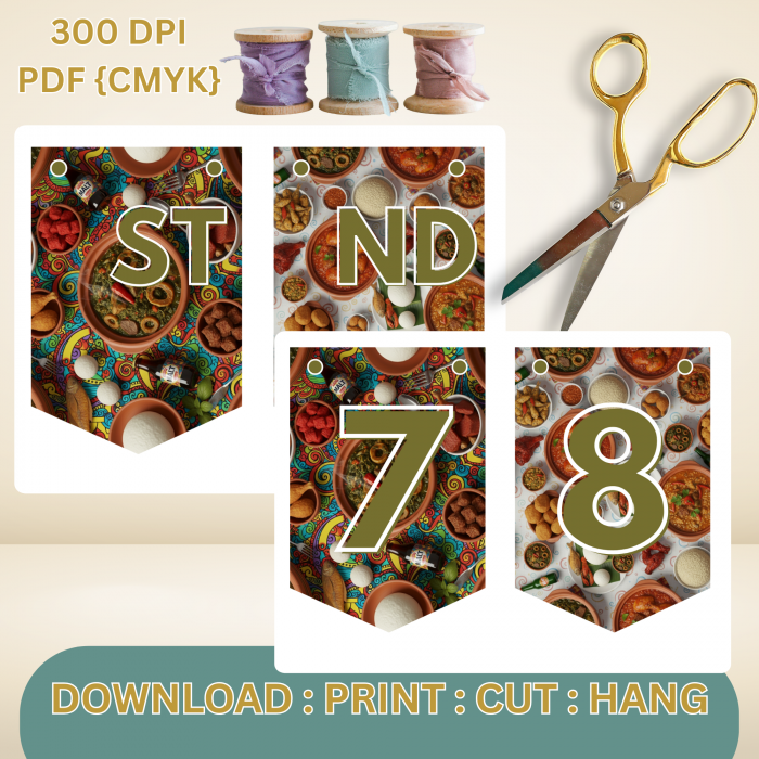 10 African Snacks Happy Birthday Bunting Banner - Unique Cultural Party Decor | DIY Banner Kit (Digital Download) {style2}