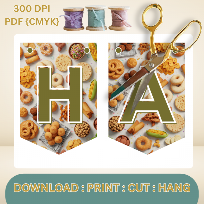 13 African Snacks Happy Birthday Bunting Banner - Unique Cultural Party Decor | DIY Banner Kit (Digital Download) {style3}