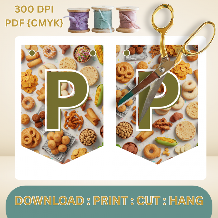 14 African Snacks Happy Birthday Bunting Banner - Unique Cultural Party Decor | DIY Banner Kit (Digital Download) {style3}