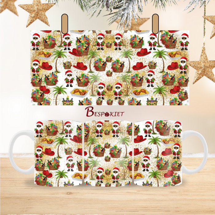2 Black Santa African Hamper Festive Mug Wrap Design – 9″ x 4″ Digital Download