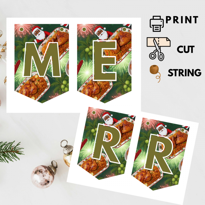 Ready-to-Print African Christmas "MERRY CHRISTMAS" Bunting Kit{style 4}- Digital Download