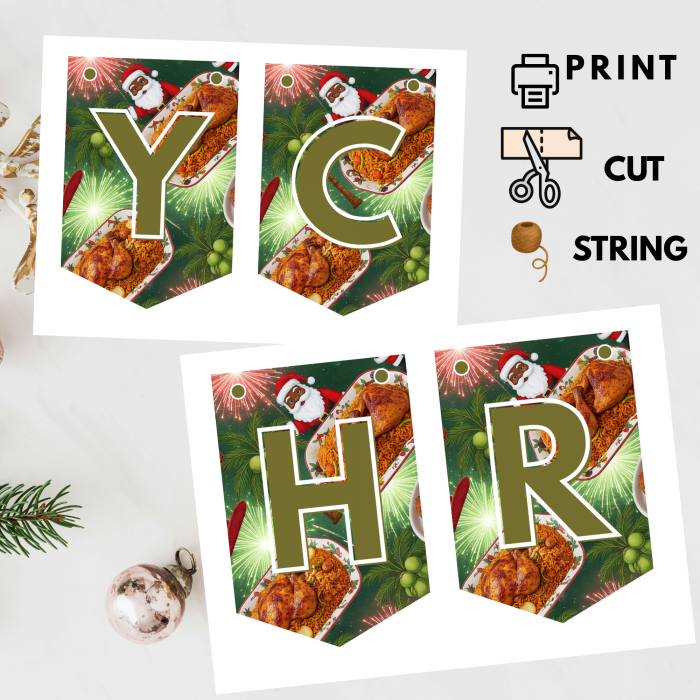 Ready-to-Print African Christmas "MERRY CHRISTMAS" Bunting Kit{style 4}- Digital Download