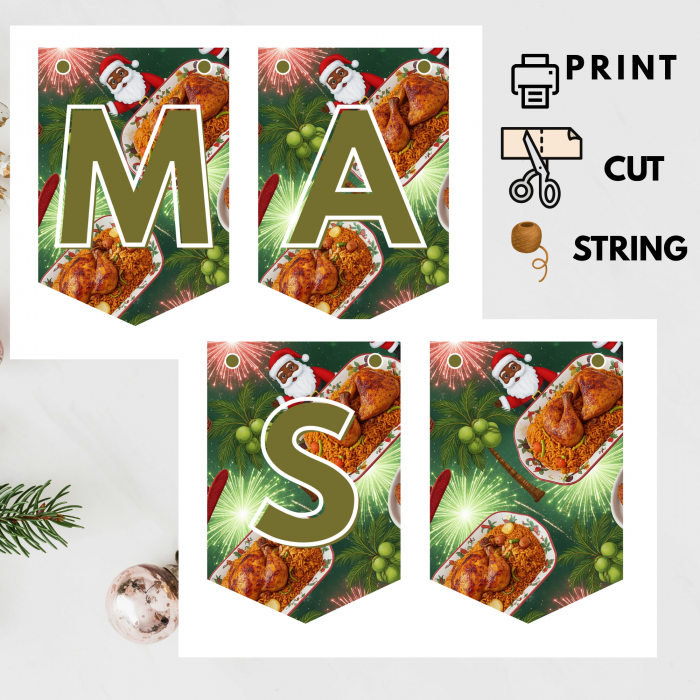 Ready-to-Print African Christmas "MERRY CHRISTMAS" Bunting Kit{style 4}- Digital Download