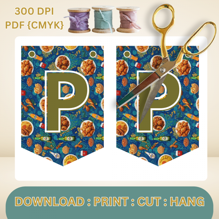 3 African Snacks Happy Birthday Bunting Banner - Unique Cultural Party Decor | DIY Banner Kit (Digital Download) {style1}