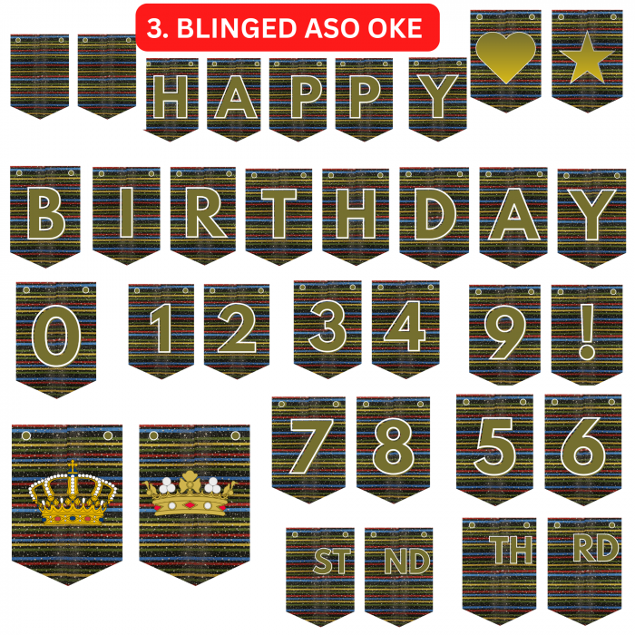 3 Aso Oke African Birthday Bunting: DIY Banner Kit (Digital Download)