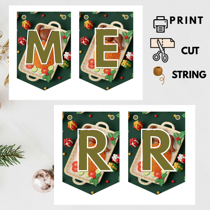 Ready-to-Print African Christmas "MERRY CHRISTMAS" Bunting Kit{style 5}- Digital Download