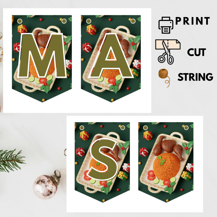 Ready-to-Print African Christmas "MERRY CHRISTMAS" Bunting Kit{style 5}- Digital Download