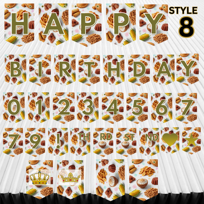 36 African Snacks Happy Birthday Bunting Banner - Unique Cultural Party Decor | DIY Banner Kit (Digital Download) {style8}