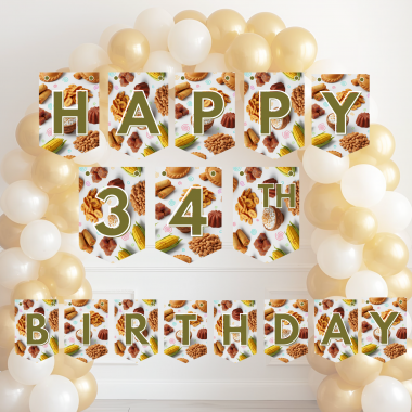 37 African Snacks Happy Birthday Bunting Banner - Unique Cultural Party Decor | DIY Banner Kit (Digital Download) {style8}