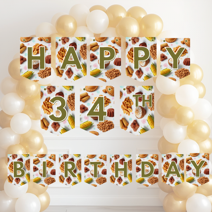 37 African Snacks Happy Birthday Bunting Banner - Unique Cultural Party Decor | DIY Banner Kit (Digital Download) {style8}
