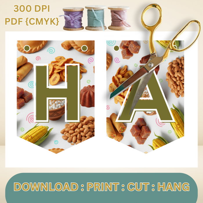 39 African Snacks Happy Birthday Bunting Banner - Unique Cultural Party Decor | DIY Banner Kit (Digital Download) {style8}