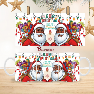 4 Christmas spirit Black Santa African Festive Mug Wrap Design – 9″ x 4″ Digital Download