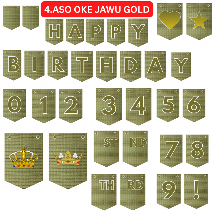 4 Aso Oke African Birthday Bunting: DIY Banner Kit (Digital Download)
