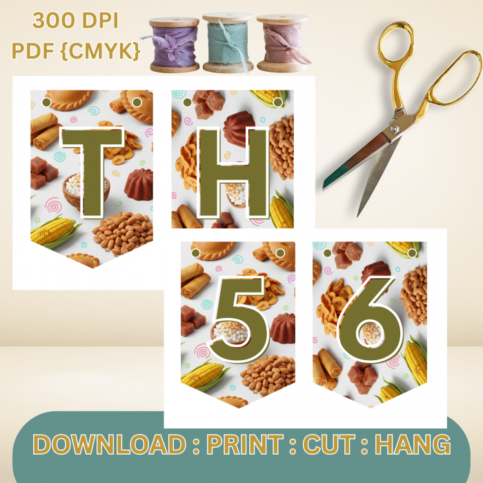 40 African Snacks Happy Birthday Bunting Banner - Unique Cultural Party Decor | DIY Banner Kit (Digital Download) {style8}