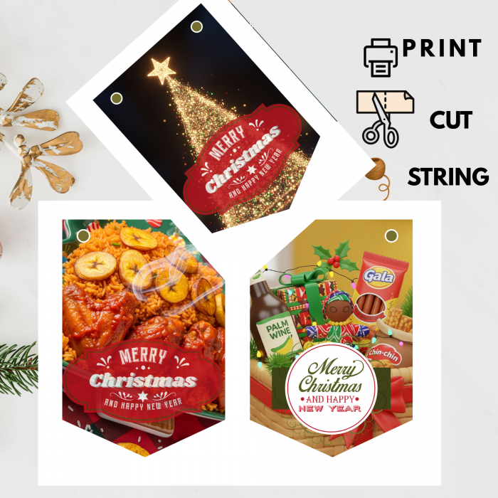 41 Printable African Christmas symbol Bunting – 7 Flags{set 3} | 3 Pages A4 Sheets Digital Download