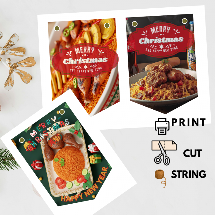 44 Printable African Christmas symbol Bunting{set 1} – 7 Flags | 3 Pages A4 Sheets Digital Download