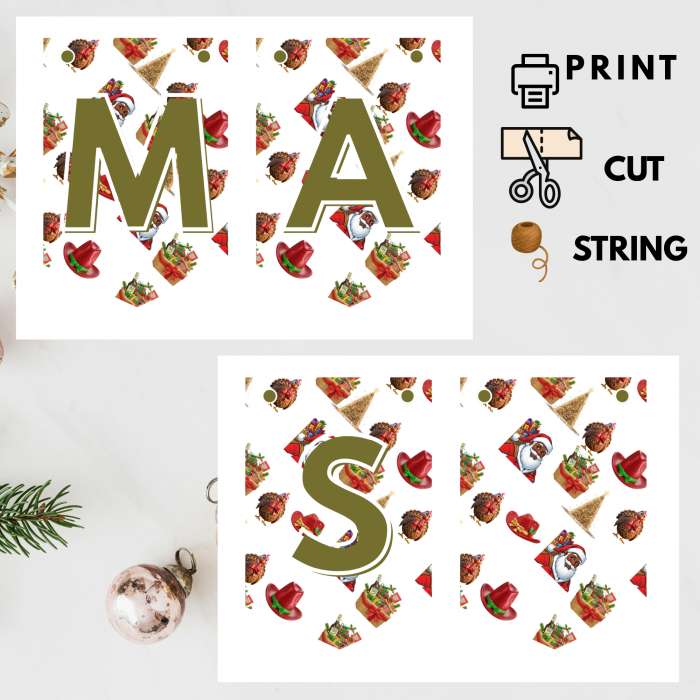 Ready-to-Print African Christmas "MERRY CHRISTMAS" Bunting Kit{style 6}- Digital Download