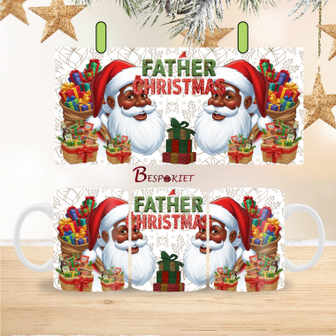 5 Father Christmas Black Santa Hamper Christmas Mug Wrap Design – 9″ x 4″ Digital Download