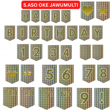 5 Jawu Multi Aso Oke African Happy Birthday Bunting: DIY Banner Kit (Digital Download)