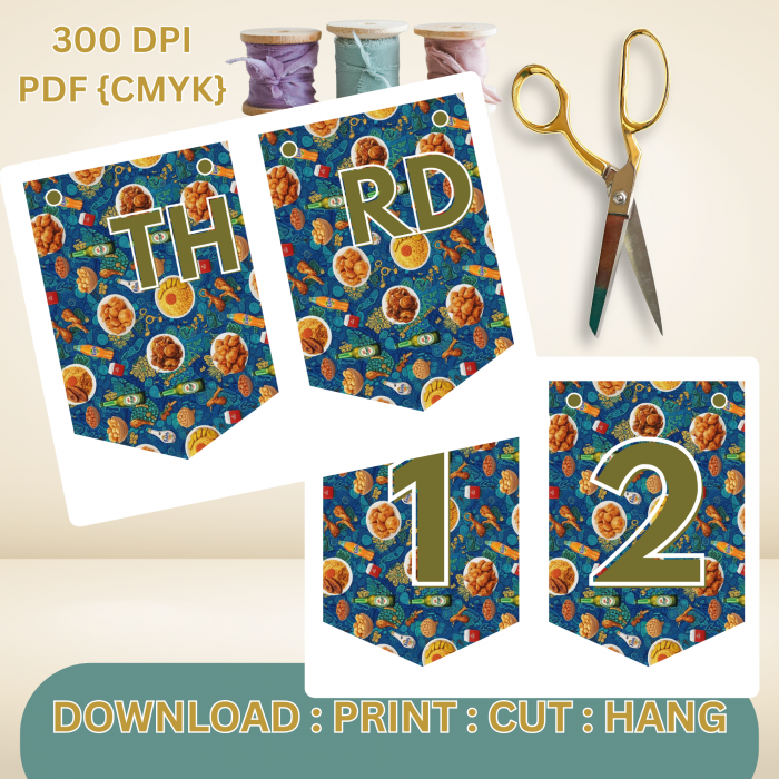 5 African Snacks Happy Birthday Bunting Banner - Unique Cultural Party Decor | DIY Banner Kit (Digital Download) {style1}