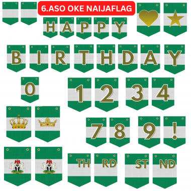 6 Naija Flag Aso Oke African Happy Birthday Bunting: DIY Banner Kit (Digital Download)