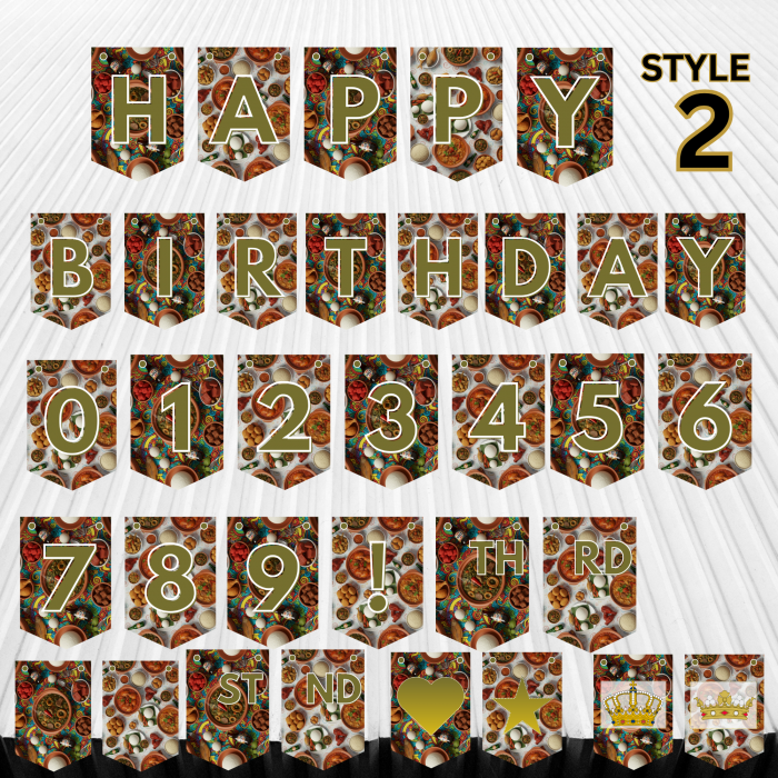 7 African Snacks Happy Birthday Bunting Banner - Unique Cultural Party Decor | DIY Banner Kit (Digital Download) {style2}