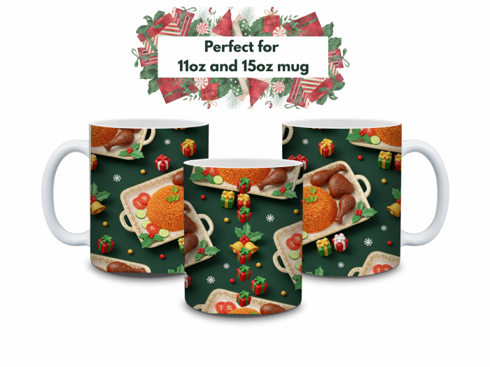 Jollof Rice Festive Nigerian Christmas Mug Wrap Design - 9" x 4" Digital Download