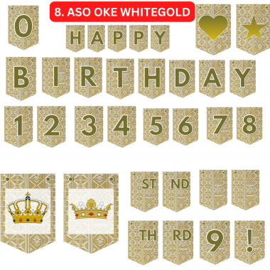 8 White and Gold African Happy Birthday Bunting: DIY Banner Kit (Digital Download)