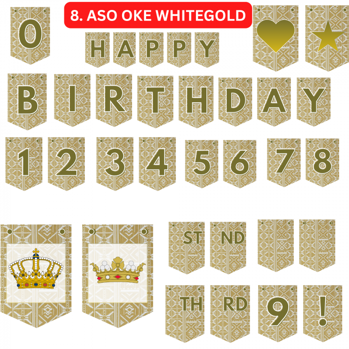 8 Aso Oke African Birthday Bunting: DIY Banner Kit (Digital Download)