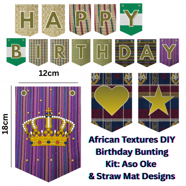 Aso Oke African Birthday Bunting: DIY Banner Kit (Digital Download)