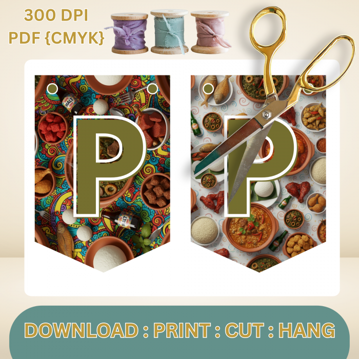 9 African Snacks Happy Birthday Bunting Banner - Unique Cultural Party Decor | DIY Banner Kit (Digital Download) {style2}