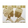 Textured Aso Oke Fabric Canvas Art: African Couple Silhouette Print