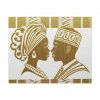 Textured Aso Oke Fabric Canvas Art: African Couple Silhouette Print