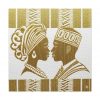 Textured Aso Oke Fabric Canvas Art: African Couple Silhouette Print