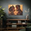 Isi Agu Lion Head Canvas Art: Igbo Couple Silhouette, African Heritage Decor