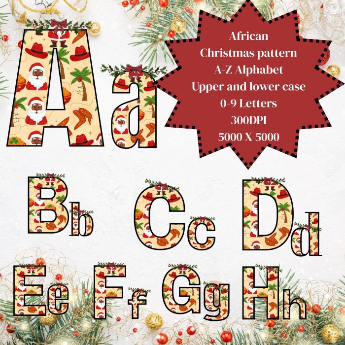 il_fullxfull.7177442066_ht05.jpg Vibrant African Christmas Alphabet & Clipart - A-Z, 0-9, a-z | Editable Canva Template