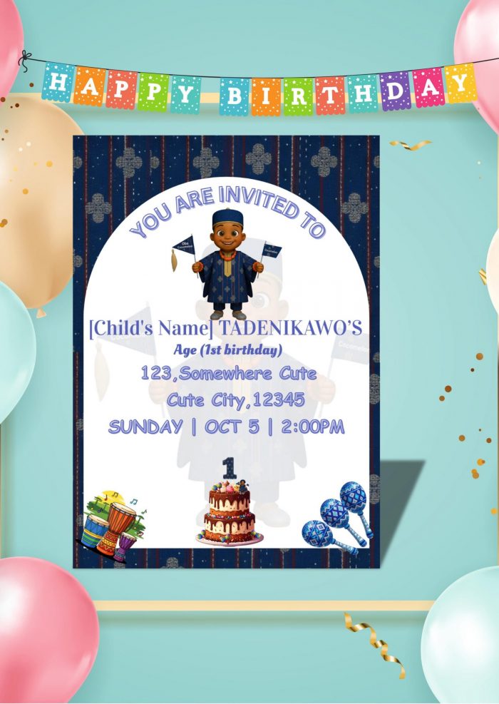 il_fullxfull.7215325108_tma5.jpg Aso Oke 1st Birthday Invitation: African Theme, Boy & Girl (Digital Canva Template)