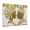 Textured Aso Oke Fabric Canvas Art: African Couple Silhouette Print
