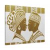 Textured Aso Oke Fabric Canvas Art: African Couple Silhouette Print