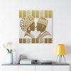 Textured Aso Oke Fabric Canvas Art: African Couple Silhouette Print