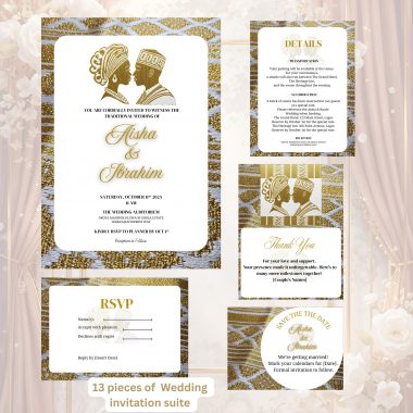 13 piece Rich Aso oke Nigerian Wedding Invitation Suite Digital Canva Template DIGITAL DOWNLOAD