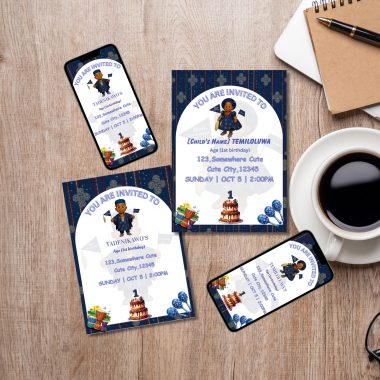 Aso Oke 1st Birthday Invitation: African Theme, Boy & Girl (Digital Canva Template)