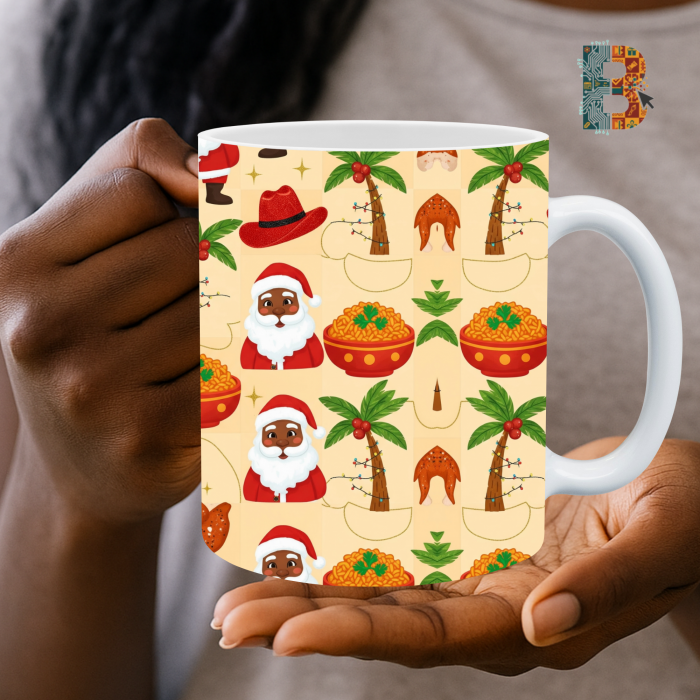 Afro Santa Christmas Mug Wrap Design - Nigerian Festive Mug Wrap Design – 9″ x 4″ Digital Download
