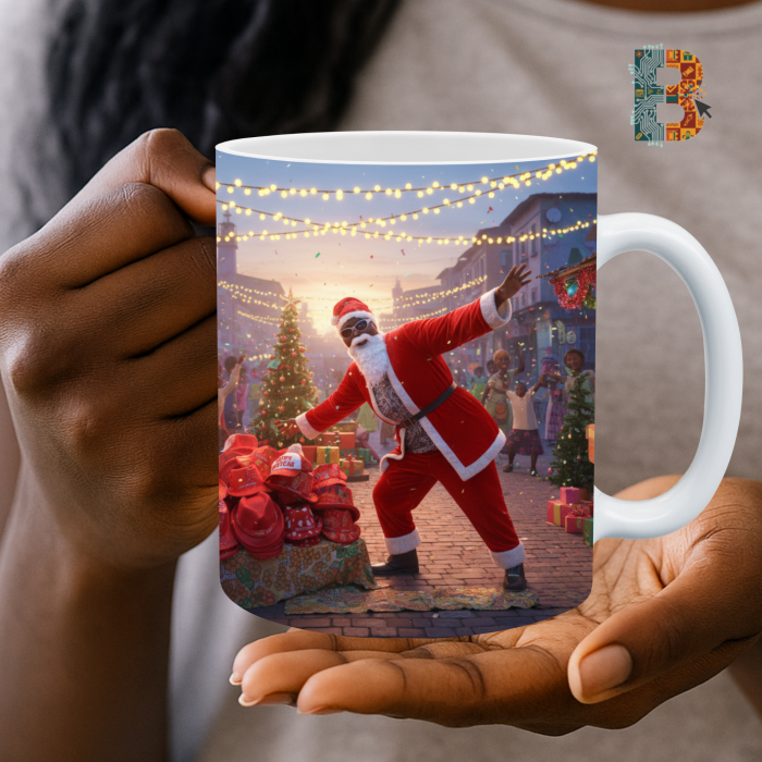 Afro Santa Christmas Mug Wrap Design - Nigerian Festive 9″ x 4″ Digital Download