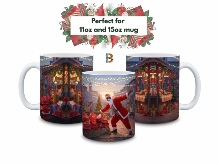 Afro Santa Christmas Mug Wrap Design - Nigerian Festive 9″ x 4″ Digital Download