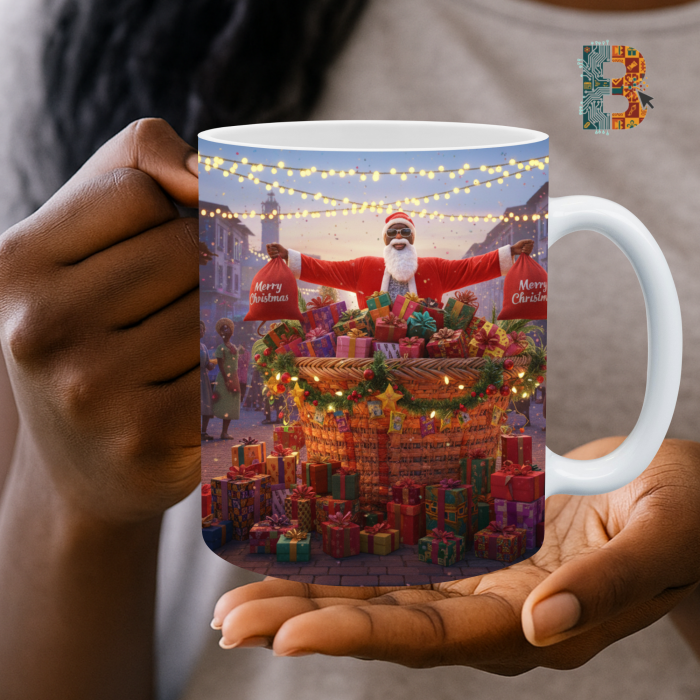 mug14_hand African Jolly Santa with gifts Nigerian Style Mug Wrap 9″ x 4″ Digital Download