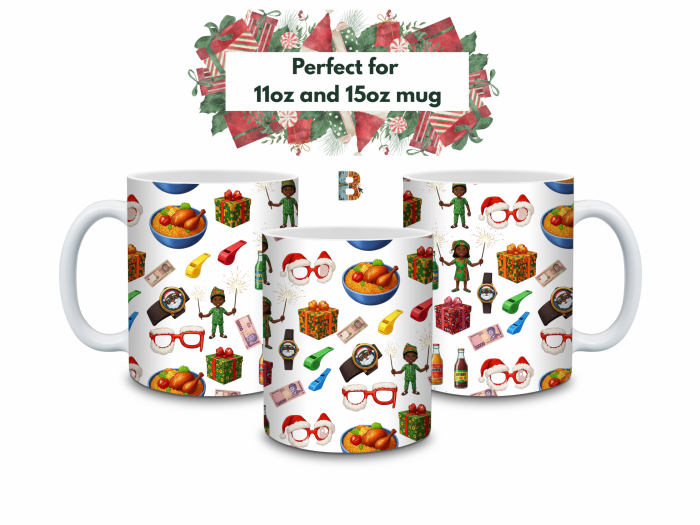 mug4_trio Childhood African Christmas Mug Wrap Design - 9" x 4" Digital Download