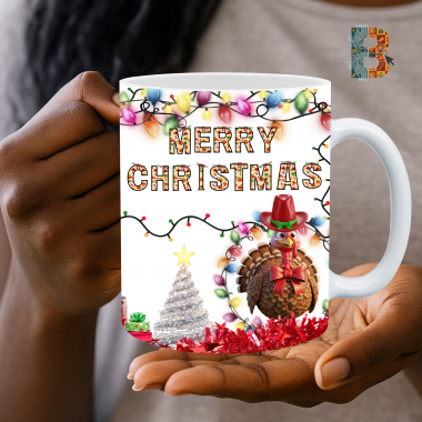Merry African Christmas Turkey Mug Wrap - 9″ x 4″ Digital Download