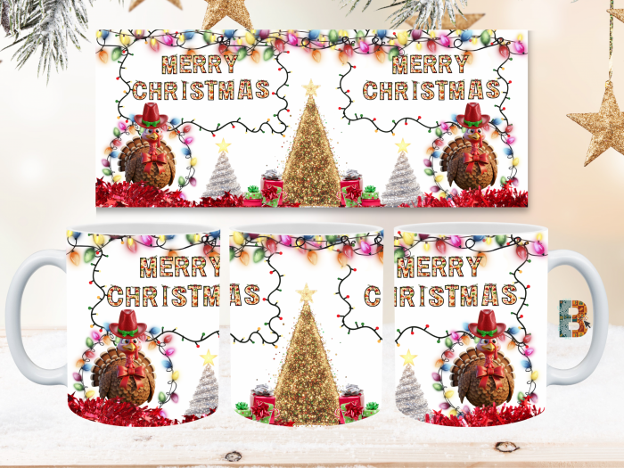 Merry African Christmas Turkey Mug Wrap - 9″ x 4″ Digital Download