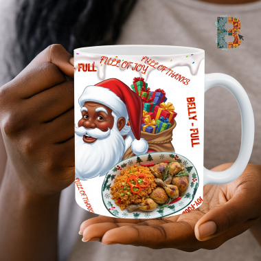 Belly-full Black Santa African Christmas Mug Wrap - 9″ x 4″ Digital Download